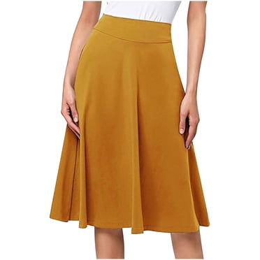 FAIWAD Jupe Trapèze Tricotée pour Femme, Basique, Couleur Unie, Taille Haute, Décontractée, Confortable, Mi-Longue Jusqu'au Genou
