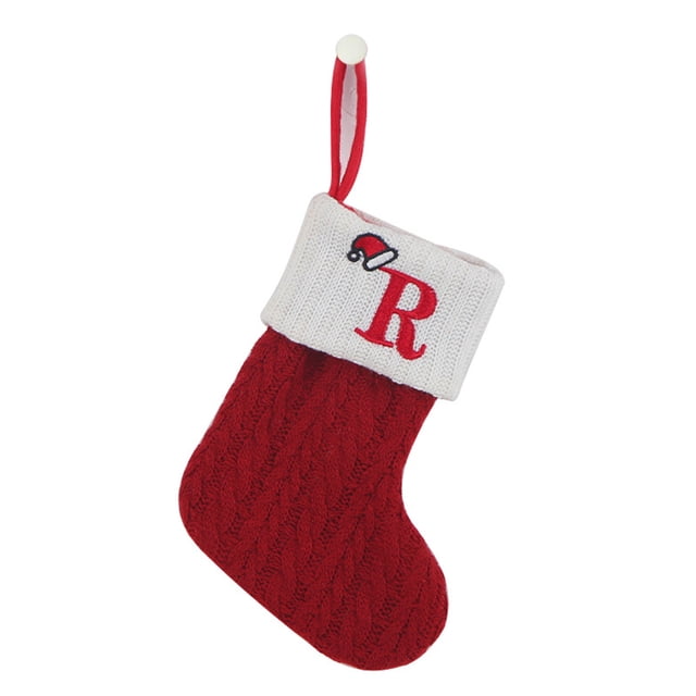 Fridja 7.87 Inches Monogram Christmas Stockings with Letters, Super Soft Christmas Stockings Red Knitted Hosiery Wool with White Super Soft Cuff for Christmas Xmas Tree Holiday Fireplace (R)