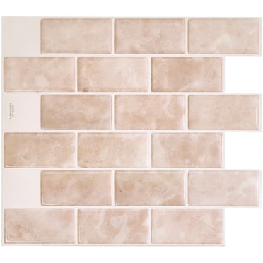 Smart Tiles Dosseret Autocollant à Peler et Coller, 4 Carreaux Adhésifs, Beige Métro, 10,95"x9,7 Pouces
