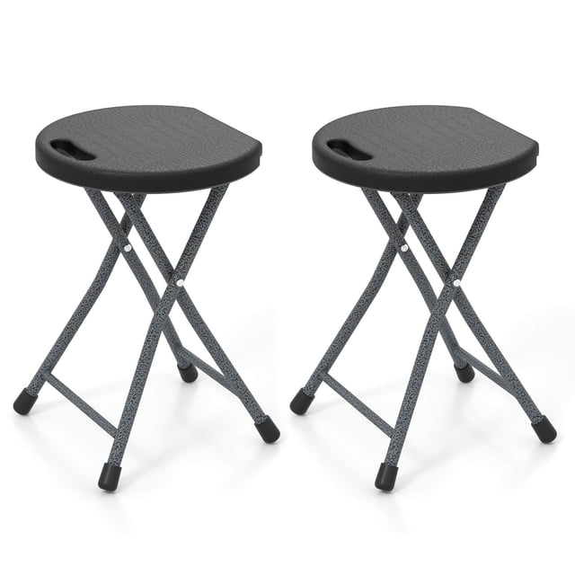 Costway Tabouret Pliant 2 Pcs 18"H Portable et Pliable Chaise de Camping avec Poignée Intégrée Noir