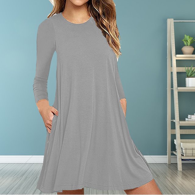 zanvin Hauts pour Femmes, Mode pour Dames Décontractée à Manches Longues, Robe T-shirt Ample Unie avec Poches, Chemise