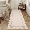 thumbnail image 4 of GlowSol 2'x6' Scalloped Bow Border Area Rug, Modern Solid Washable Rug with Non Slip TPR Backing, Stain Resistant Low Pile Indoor Carpet Mat for Bedroom Hallway Nursery Decor, Beige, 4 of 8