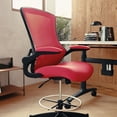 thumbnail image 3 of Mid-Back Red Mesh Ergonomic Drafting Chair with Adjustable Foot Ring and Flip-Up Arms, 3 of 8