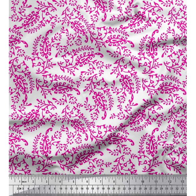 Soimoi Rayon Fabric Leaves & Paisley Block Print Fabric by The Yard 56 Inch Wide