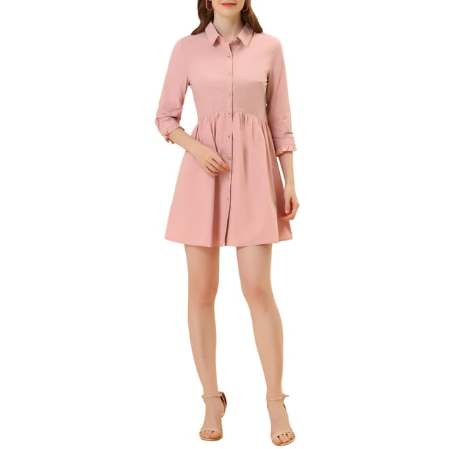 INSPIRE CHIC Robe-Chemise pour Femme Manches 3/4 Boutonnée Mini Robes Rose TG