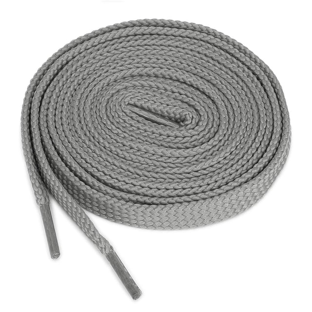 2 Pair Two LayerShoestring Thick Elastic Flat Shoelace in gray, measuring 120 cm in length. Made of 100% polyester with a solid color design and double-layered flat construction. Suitable for canvas sneakers or other sports shoes. Includes 2 pairs (4 pieces) of shoelaces.