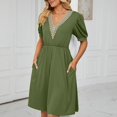 thumbnail image 4 of EQWLJWE Summer Dresses For Women 2023 Women's Short Sleeve V-Neck Solid Color Pocket Makings Dress, 4 of 7