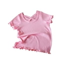 thumbnail image 1 of Plebaso Top for Kids Short Sleeve Round Neck Ruffled Ice Silk T-shirt for Girls Baby Summer Clothes, 1 of 3