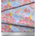 thumbnail image 3 of Soimoi Blue Velvet Fabric Floral & Pigeon Bird Print Sewing Fabric BTY 60 Inch Wide, 3 of 3