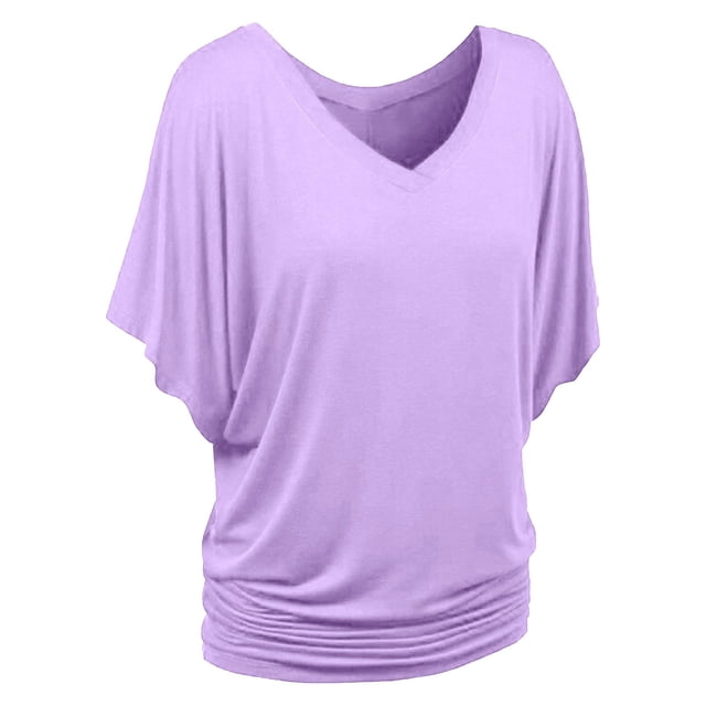 Yuyuzo Plus Size Tops for Women Short Ruffle Sleeve Ruched Tunic Top Summer V Neck Plain Tee Shirts