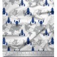 thumbnail image 1 of Soimoi Blue Satin Silk Fabric Tree & World Map Print Fabric by the Yard 42 Inch Wide, 1 of 3