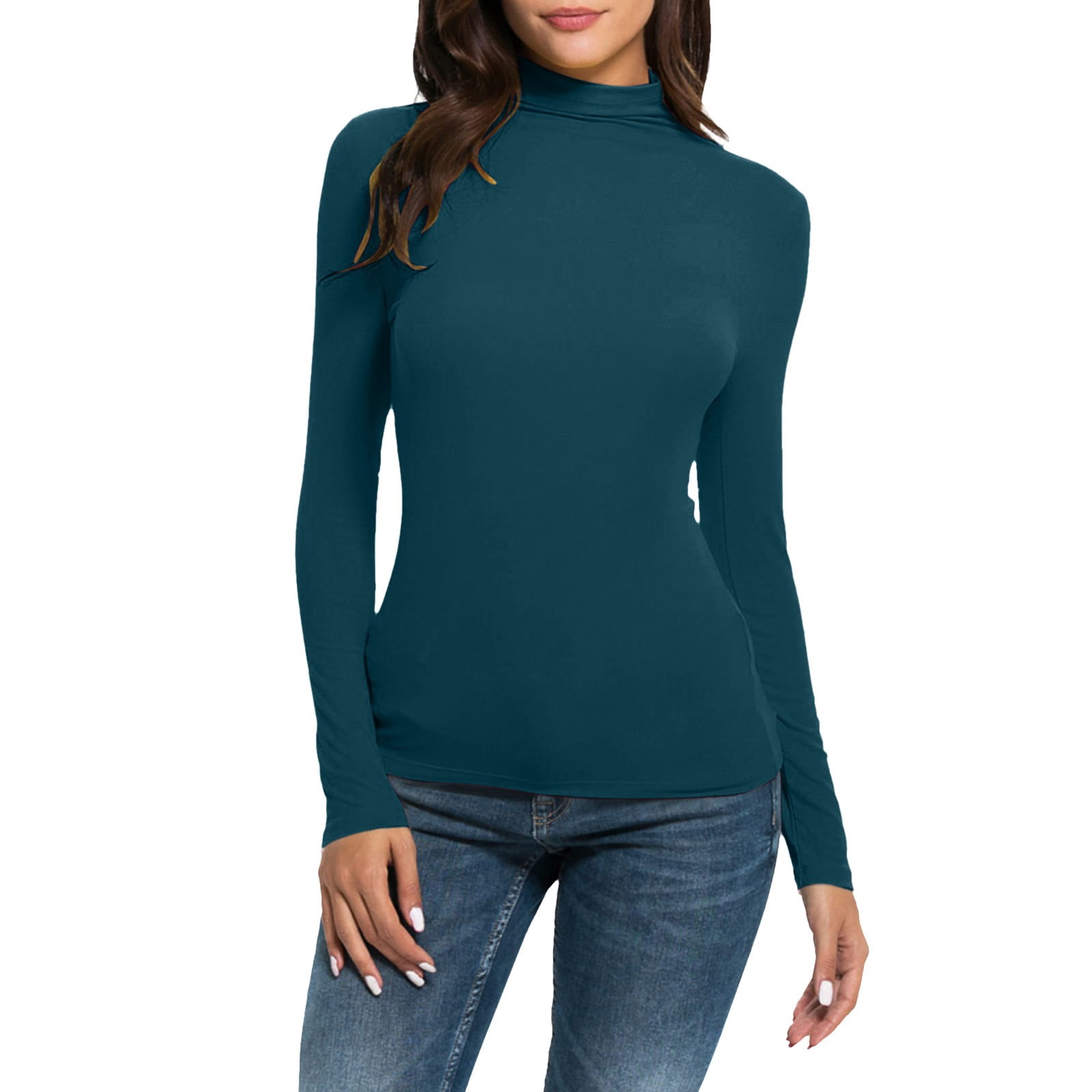 Kcodviy Femmes Uni Manches Longues Hauts Thermiques pour Femmes Manches Longues Grande Taille Col Roulé Simulé Blouse Hauts Haut Thermique pour Femmes Coupe Ajustée Extensible Couche Thermique pour Femmes Hauts T-Shirts