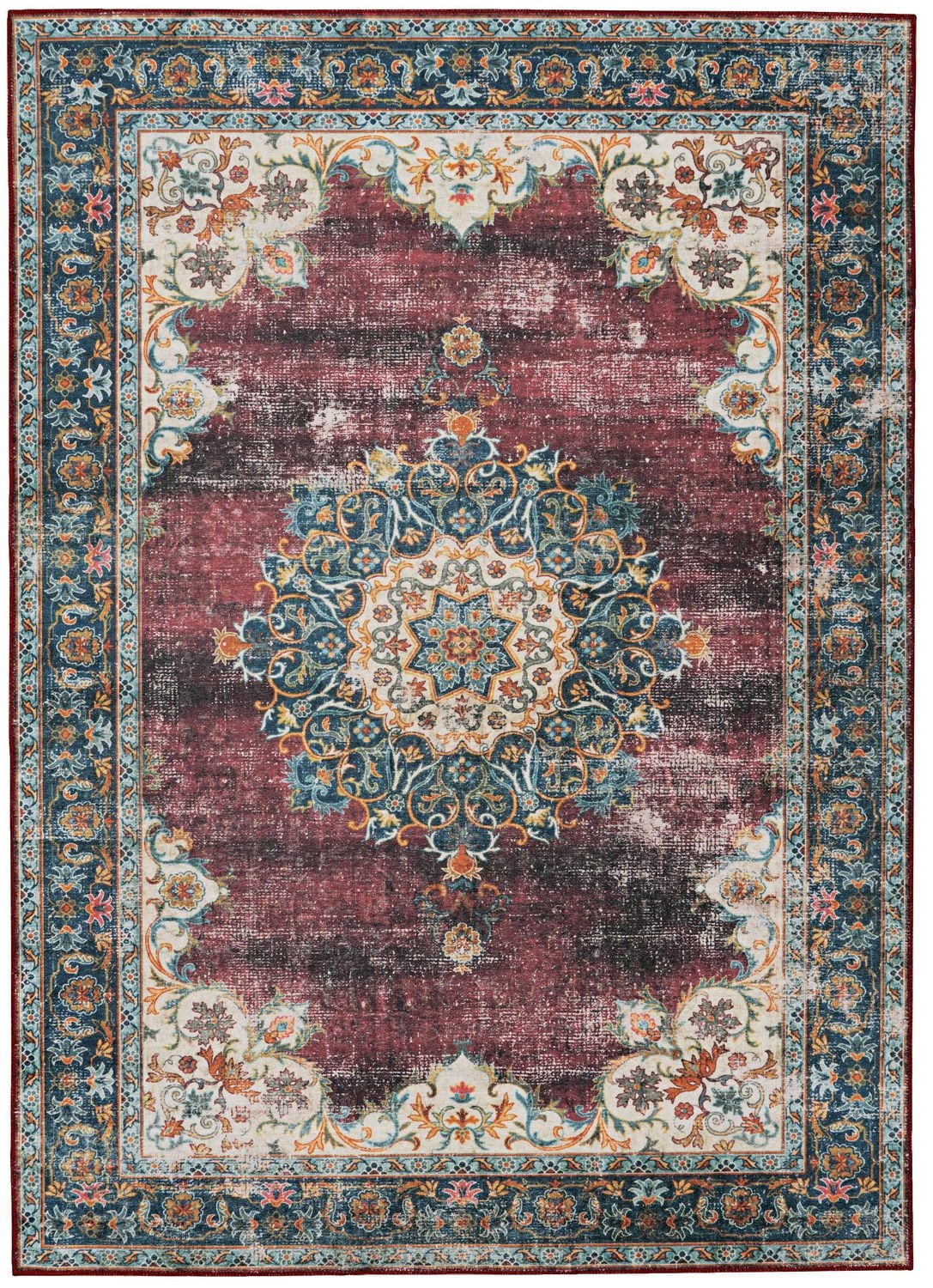 Tapis lavable Bryant 5 pi x 7 pi ivoire et bordeaux