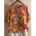 thumbnail image 1 of SMihono Hauts pour Femmes Été Chic Décontracté Mode Femmes Coton Lin Manches Courtes Imprimé T-Shirt pour Dames Hauts T-Shirt Oversize pour Femmes, 1 of 9