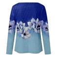 thumbnail image 5 of IROINID Offres Dames Manches Longues T-Shirts Décontractés Imprimé Col Rond T-Shirt Ample Blouse d'Automne Chandail Tops, Bleu, 5 of 5