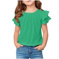 thumbnail image 1 of Yanlir 2025 Chemises d'Été pour Enfants Manches Raglan T-Shirt Graphique à Manches Courtes Haut à Col Rond T-Shirt pour Filles Tee Ample Décontracté Hauts (Vert#1, 5 Ans), 1 of 7