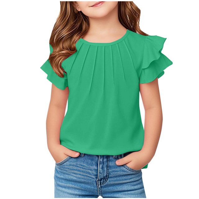 Yanlir 2025 Chemises d'Été pour Enfants Manches Raglan T-Shirt Graphique à Manches Courtes Haut à Col Rond T-Shirt pour Filles Tee Ample Décontracté Hauts (Vert#1, 5 Ans)