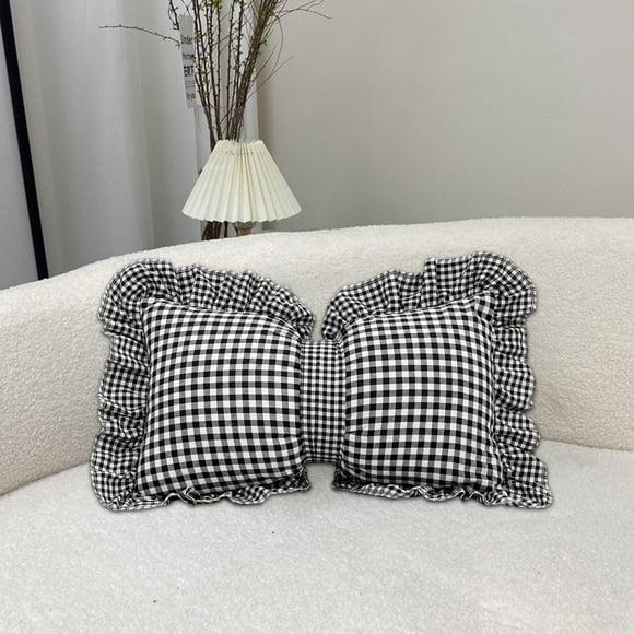 Iumwxz Plaid Bow Pillow Polyester Decorative Throw Pillow Cushion Two Purpose Living Room Sofa Waist Holiday 1 Pack Black