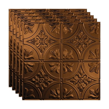 Fasade Traditionnel 2 Vinyle 2 Pi x 2 Pi Panneau de Plafond à Poser Bronze Huilé Lot de 5