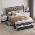 thumbnail image 2 of Brittany King Bed Frame with 4 Storage Drawers/Platform Bed/Upholstered/Tufted/No Box Spring Required/Wood Slat Support, 2 of 5