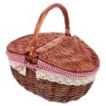 thumbnail image 1 of Handheld Basket Picnic Basket Wicker Basket Storage Basket with Double Lids, 1 of 8
