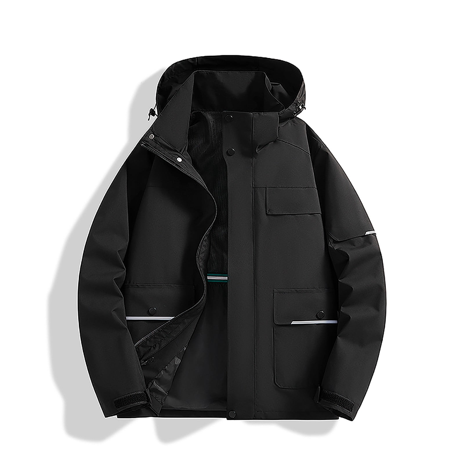 RXIRUCGD Men's Stitching Drawstring Hooded Slim Fashion Jacket Coat Outwear, Black, Size: 2XL