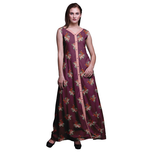 Bimba Robe Longue Décontractée d'Été Sans Manches à Fente avant Imprimée à Fleurs pour Femmes - Xxx-Grand
