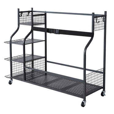 KFFKFF Golf Storage Garage Organizer, 3 Golf Bag Stand Holder and Other Sports Equipment Storage Rack, Rolling Ball Cart on Wheels
