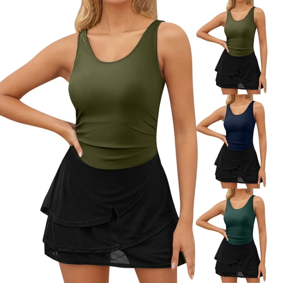 VBTAPA Women One Piece Swimsuit Tummy Control Swim Dresses Color Block Modest Bathing Suit Athletic Beach Swimwear Sales of the Day Green L
