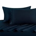 thumbnail image 2 of Twin Size Sheets, Navy, 100% Cotton Sheets, Deep Pocket, Cool Cotton Sateen, Smooth Striped Pattern Weaved Bed Sheets, 2 of 3