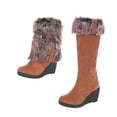 thumbnail image 2 of LSLJS Women Slip-on Thick Wedge Heels High Heels Solid Color Winter Warm Knee High Round Toe Thick Fleece Snow, High Heels Shoes, 2 of 7