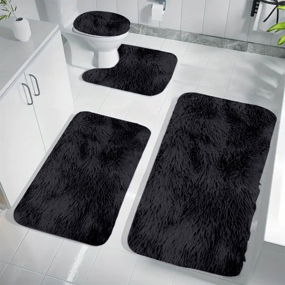 Bathroom Rug Set Non Slip Plush Floor Mats 4 Piece For Toilet Shower Vanity Coordinated Bath Mat Set