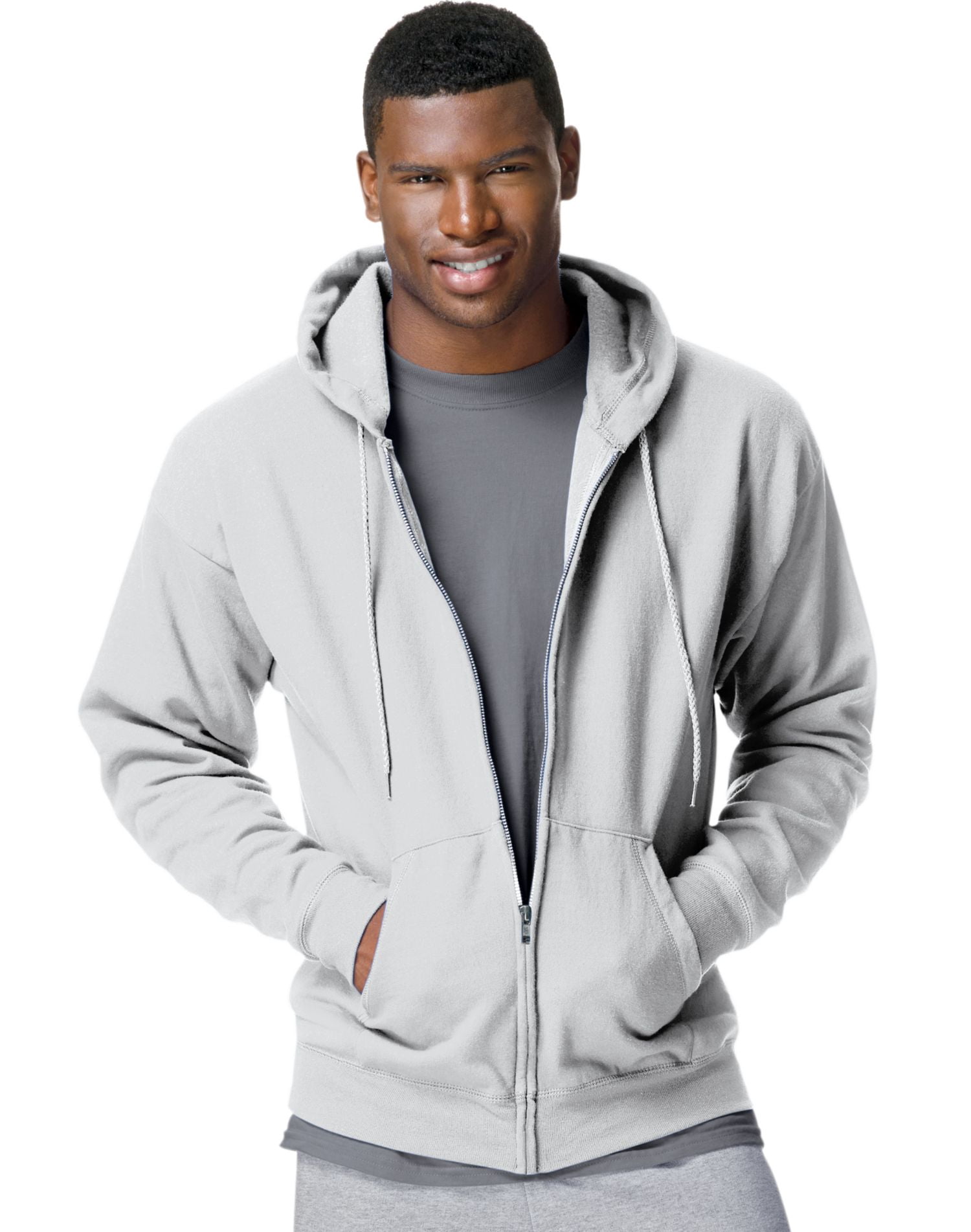 Hanes ComfortBlend EcoSmart Men`s Full Zip Hoodie, S, Ash