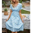 thumbnail image 4 of CEHVOM Robe d'Été Décontractée pour Femme à Manches Courtes, Col en V, Florale, Coupe Ajustée, 4 of 6