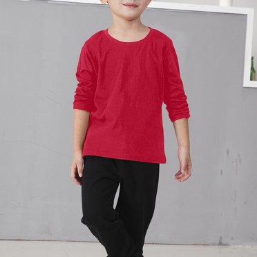 T-Shirt à Manches Longues et Col Rond Uni pour Enfants - Haut de Sport Décontracté Doux et Respirant pour Garçons et Tout-Petits