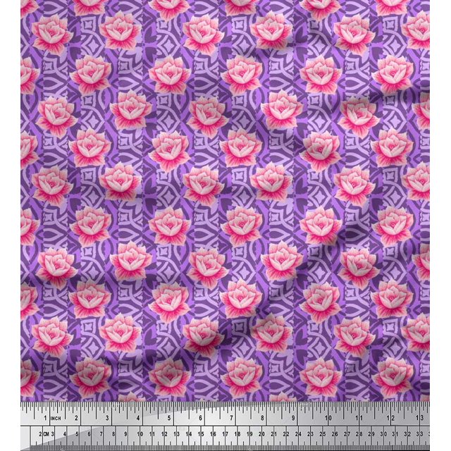 Soimoi Poly Georgette Fabric Stripe & Rose Floral Fabric Prints by Yard 42 Inch Wide