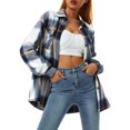 thumbnail image 4 of Women Plaid Flannel Shirt Jacket Button Down Lapel Long Sleeve Shacket Cardigan Coats Fall Spring Clothes, 4 of 7