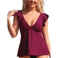 thumbnail image 1 of Charmo Ruffled V Neck Swim Tops for Womens Flowy Tankini Tops Padded Bathing Suit Tops(No Bottoms）, 1 of 6