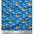 thumbnail image 2 of Soimoi Blue polyester Crepe Fabric Palm Tree & Girl Beach Print Sewing Fabric Yard 52 Inch Wide, 2 of 5