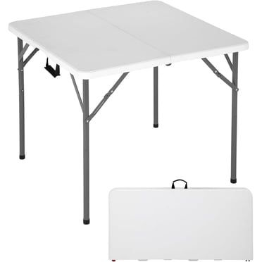 FDW Square Folding Outdoor Dining Table, 34-Inch Portable Height-Adjustable Party Table with Carry Handle, Plastic, White