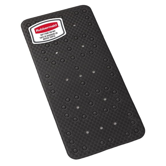 Tapis de baignoire et de douche en mousse souple Rubbermaid pour salle de bain, antidérapant avec trous d’évacuation rapide, 91 x 43 cm, noir