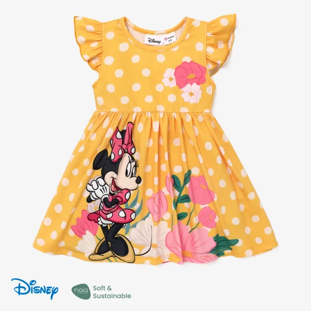 Disney Minnie Mouse Robes Filles Graphiques Manches à Volants Tenues Décontractées d'Été Cadeaux Tailles 2-8T