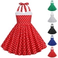 thumbnail image 1 of Zwiiyzr 3-8 Ans Filles Robes Vintage des Années 1950 Été Col Licou à Empiècements Pois Robes Rétro Rouge, 1 of 7
