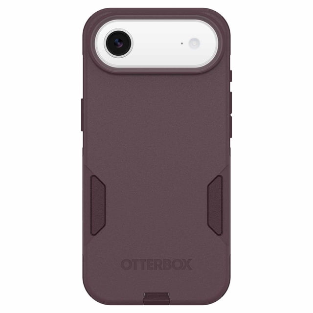 OtterBox Commuter MagSafe Case w/Camera Control Trailhead in purple for iPhone Air, rear view showing a slim, dual-layer protective case with a matte purple finish, precise camera cutout with bumpers, textured side grips, port covers, and built-in magnets for MagSafe compatibility, ideal for rugged everyday use.