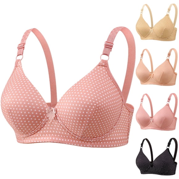 Jovati Everyday Bra for Women, Polka Dot Print Seamless Wirefree Push Up Bra with Soft Stretch Fabric, Full Coverage, Four-Row Hook Closure, Breathable Mesh Panels