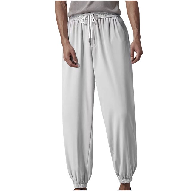 FRSASU Pantalon de Jogging Décontracté pour Homme à Bas Resserré, Athlétisme, Ample, Léger, Coupe Standard, Pantalon de Sport à Cordon, Blanc