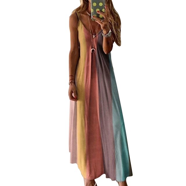 Julyccc Robe d'Été Sans Manches Teinture sur Nœuds Évasée pour Femme, Robe Longue Maxi de Plage