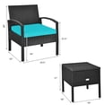 thumbnail image 2 of Gymax 3PCS Rattan Patio Conversation Furniture Set w/ Storage Table Turquoise Cushion, 2 of 10
