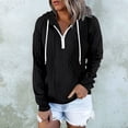 thumbnail image 2 of Besolor Womens Fall Fashion Quarter Zip Hoodies Sweatshirts Casual Long Sleeve Solid Color V Neck Drawstring Pullover Tops, 2 of 6