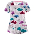 thumbnail image 2 of Pompotops Women Fashion Flower Print Short Sleeve Neck Tops Working Uniform Blouse Shirt, 2 of 3